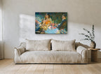 Garden Table Toast floral canvas print on the wall of a living room