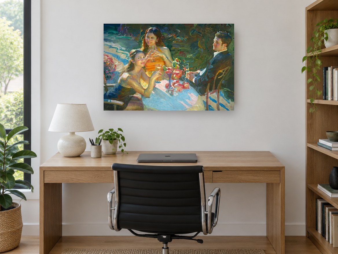 Garden Table Toast floral canvas print on the wall of a study