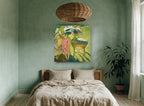 Girl in Pink Garden floral canvas print on the wall of a bedroom