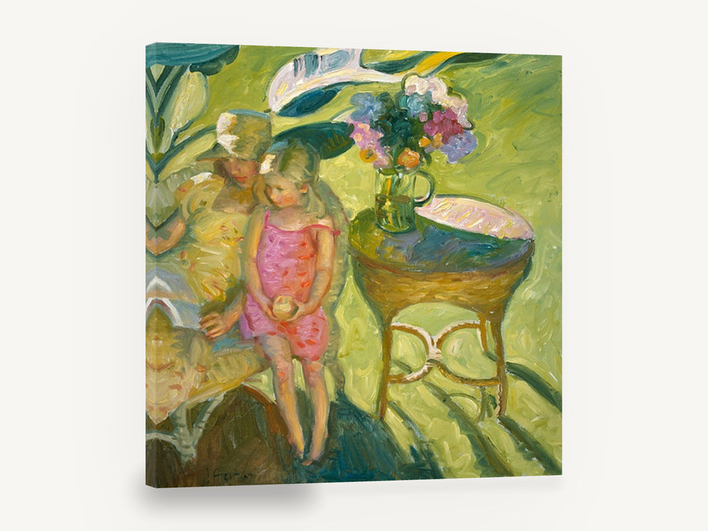 Girl in Pink Garden, girl in garden with flower vase impressionist, floral canvas wall art print ready to hang