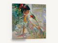 Girl Among Red Blooms, girl holding red flower impressionist painting, floral canvas wall art print ready to hang