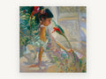 Girl Among Red Blooms, floral canvas wall art print, front view