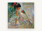 Girl Among Red Blooms, floral canvas wall art print, front view