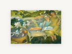 Reading in the Garden, floral canvas wall art print, front view