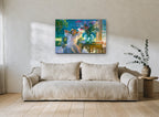 Porch Afternoon Stretch floral canvas print on the wall of a living room