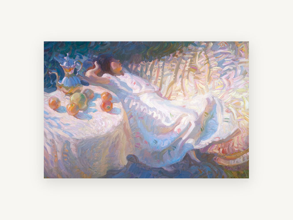 Afternoon Rest in White, floral canvas wall art print, front view
