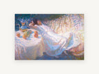 Afternoon Rest in White, floral canvas wall art print, front view