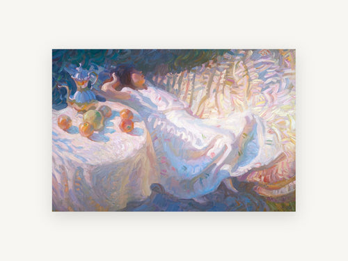 Afternoon Rest in White, floral canvas wall art print, front view