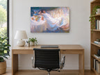 Afternoon Rest in White floral canvas print on the wall of a study