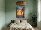 Golden Palms Facade floral canvas print on the wall of a bedroom