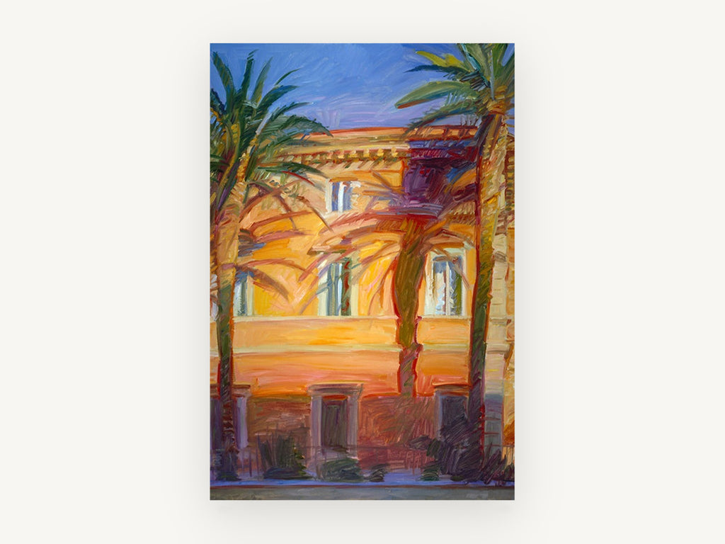 Golden Palms Facade, floral canvas wall art print, front view