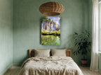 Emerald Falls Pool floral canvas print on the wall of a bedroom