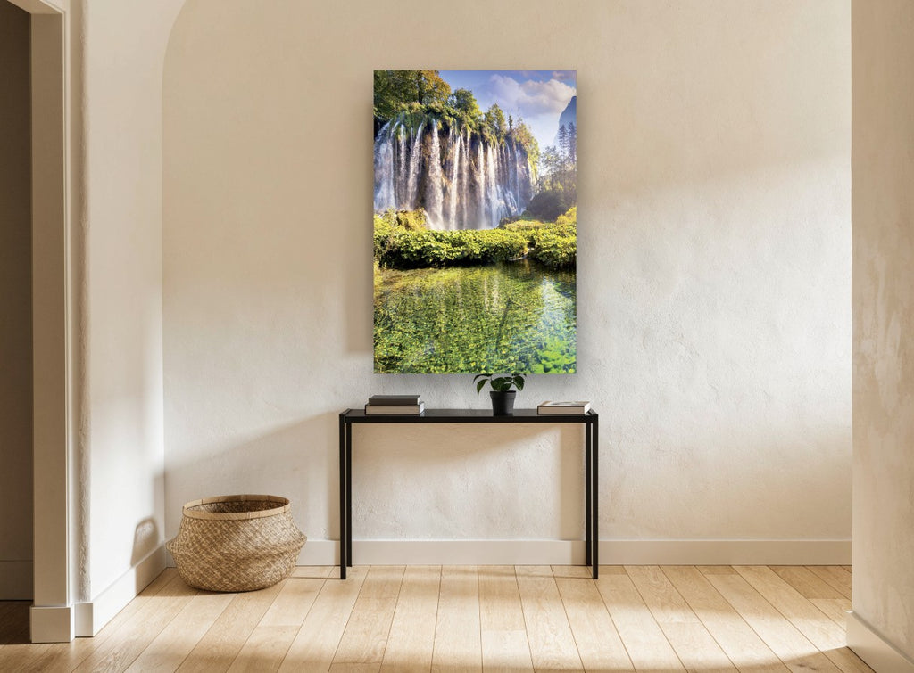 Emerald Falls Pool floral canvas print on the wall of a hallway