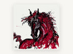 Crimson Stallion Splash, red and black abstract horse art, animal canvas wall art print, front view