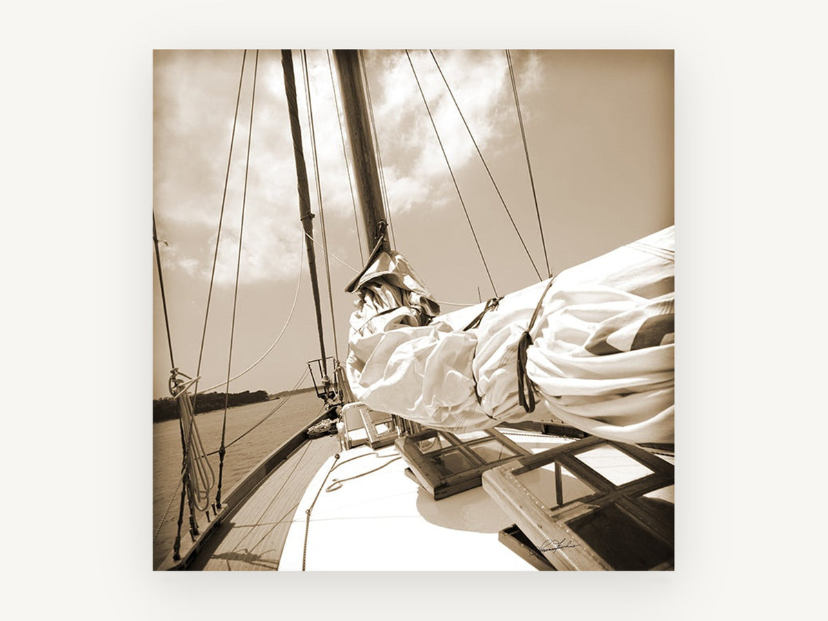 Furled Sail Sepia, coastal canvas wall art print, front view