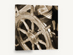 Sepia Helm Wheel, sepia ship wheel photograph, coastal canvas wall art print ready to hang