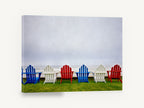 Chairs Facing the Mist, adirondack chairs foggy beach photograph, coastal canvas wall art print ready to hang