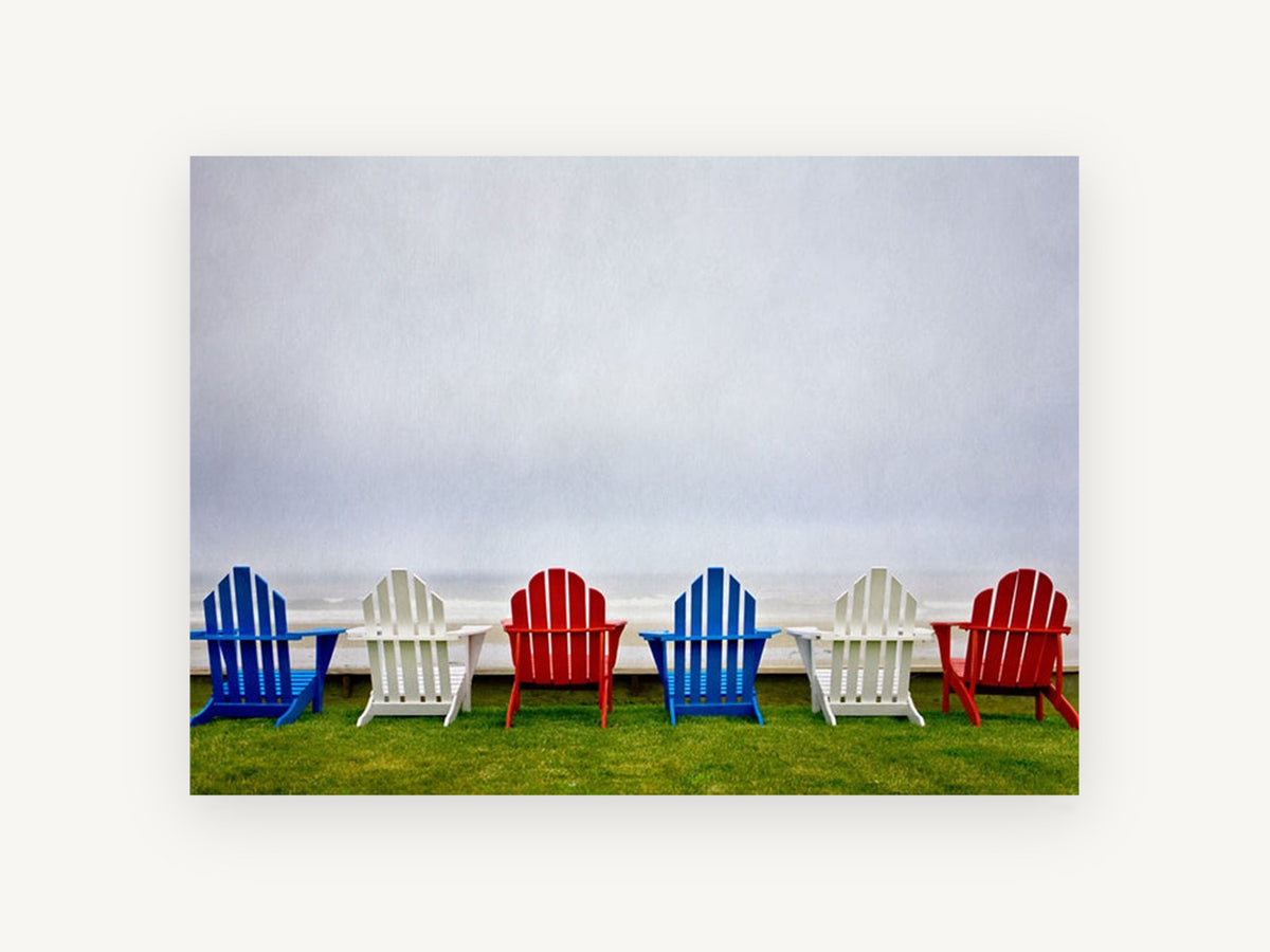 Chairs Facing the Mist, coastal canvas wall art print, front view