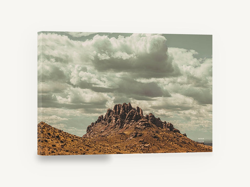 Rocky Peak Cloudscape, desert rock peak cloudy sky photograph, landscape canvas wall art print ready to hang