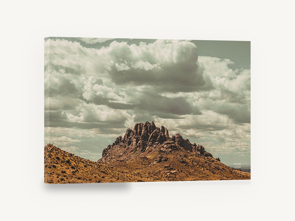 Rocky Peak Cloudscape, desert rock peak cloudy sky photograph, landscape canvas wall art print ready to hang