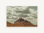 Rocky Peak Cloudscape, desert rock peak cloudy sky photograph, landscape canvas wall art print, front view