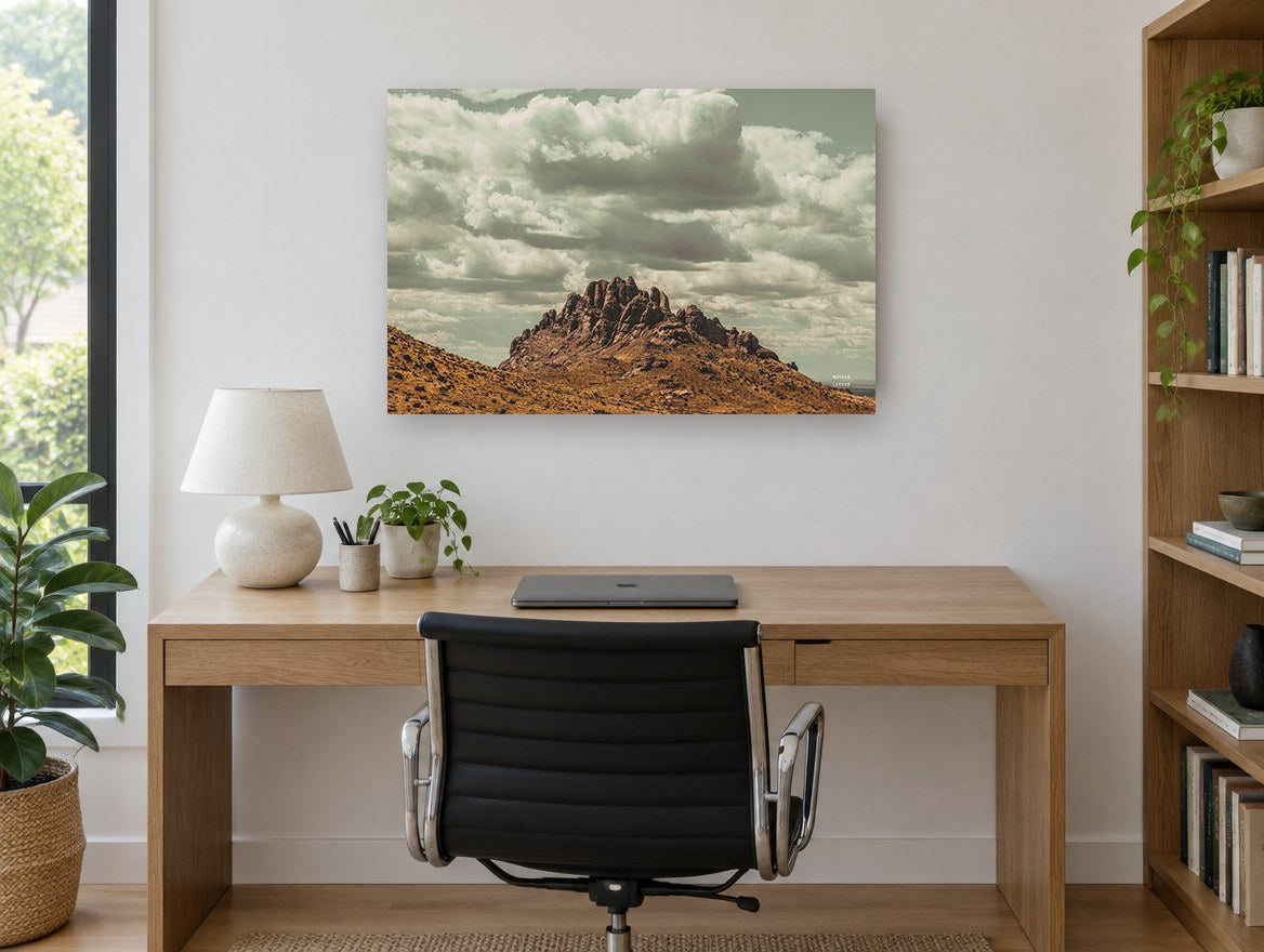 Rocky Peak Cloudscape landscape canvas print on the wall of a study