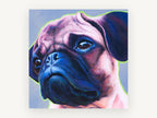 Lime Outline Pug, pug portrait close-up painting, animal canvas wall art print, front view