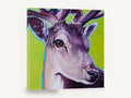 Violet Fallow Buck, purple deer portrait on green, animal canvas wall art print ready to hang