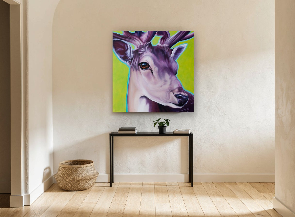 Violet Fallow Buck animal canvas print on the wall of a hallway