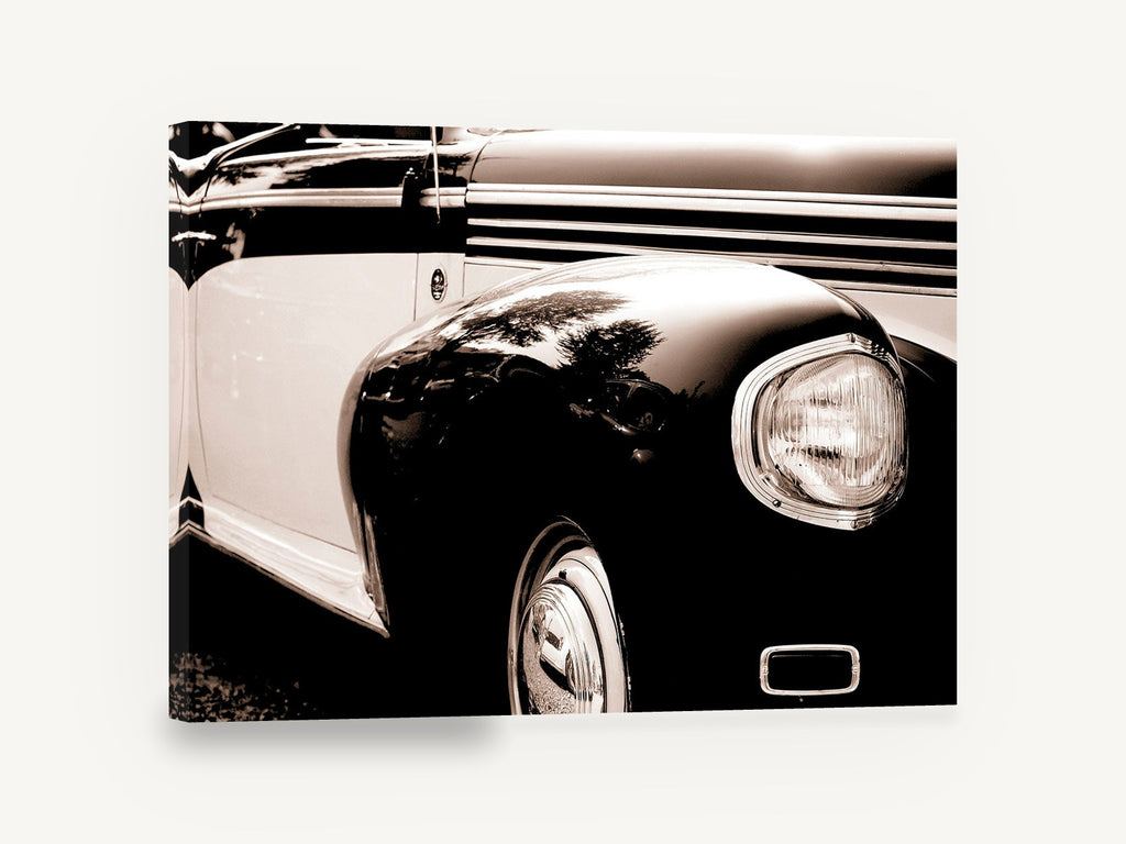 Chrome and Sepia Fender, vintage car fender sepia photograph, stretched canvas wall art print ready to hang