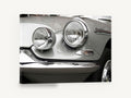 Chrome Headlamp Close-Up, vintage silver car headlight photograph, stretched canvas wall art print ready to hang