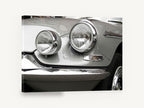 Chrome Headlamp Close-Up, vintage silver car headlight photograph, stretched canvas wall art print ready to hang