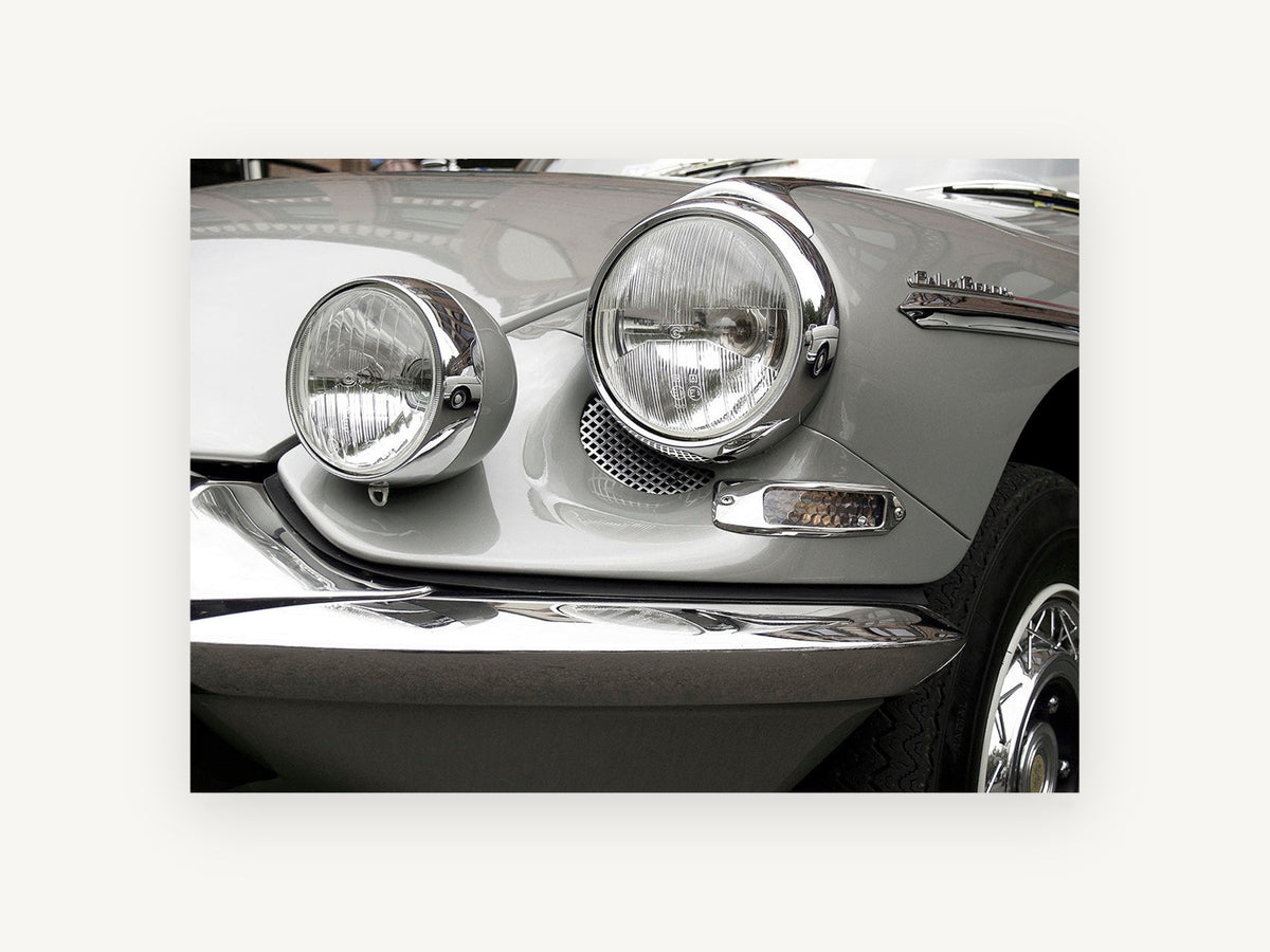 Chrome Headlamp Close-Up, vintage canvas wall art print, front view