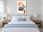 Poolside Arch View vintage canvas print on the wall of a coastal bedroom