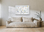 Little Explorer Animal Map kids canvas print on the wall of a living room