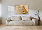 Golden Retriever Story animal canvas print on the wall of a living room