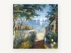 Garden Path to the Bay, coastal canvas wall art print, front view