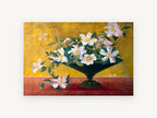 Gilded Camellia Bowl, floral canvas wall art print, front view