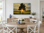 Sunrise Through the Tree landscape canvas print on the wall of a Hamptons dining room