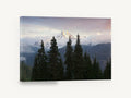 Alpine Glow Firs, snowy mountain peak evergreen photograph, landscape canvas wall art print ready to hang