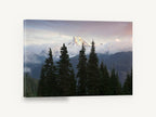 Alpine Glow Firs, snowy mountain peak evergreen photograph, landscape canvas wall art print ready to hang