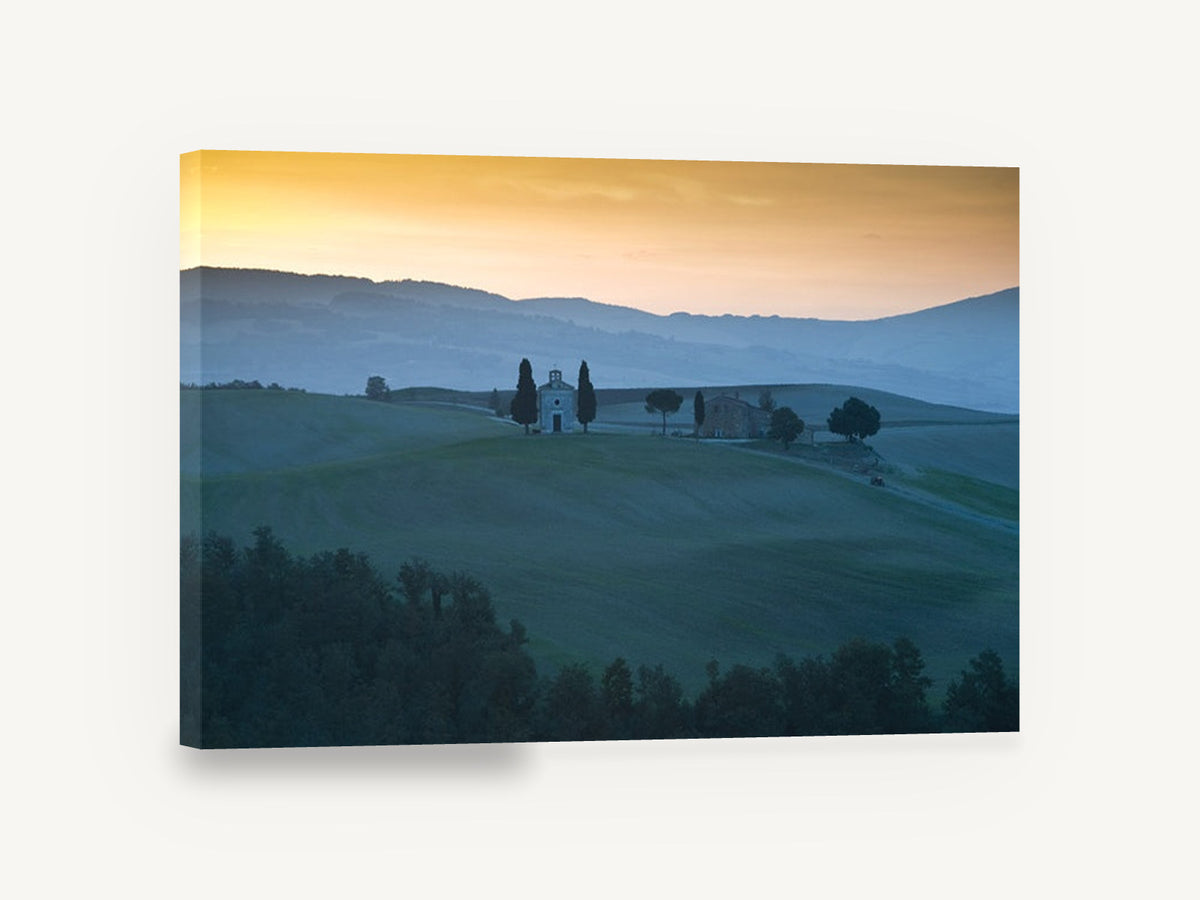 Dusk Over Chapel Hills, rolling hills chapel sunset photograph, landscape canvas wall art print ready to hang
