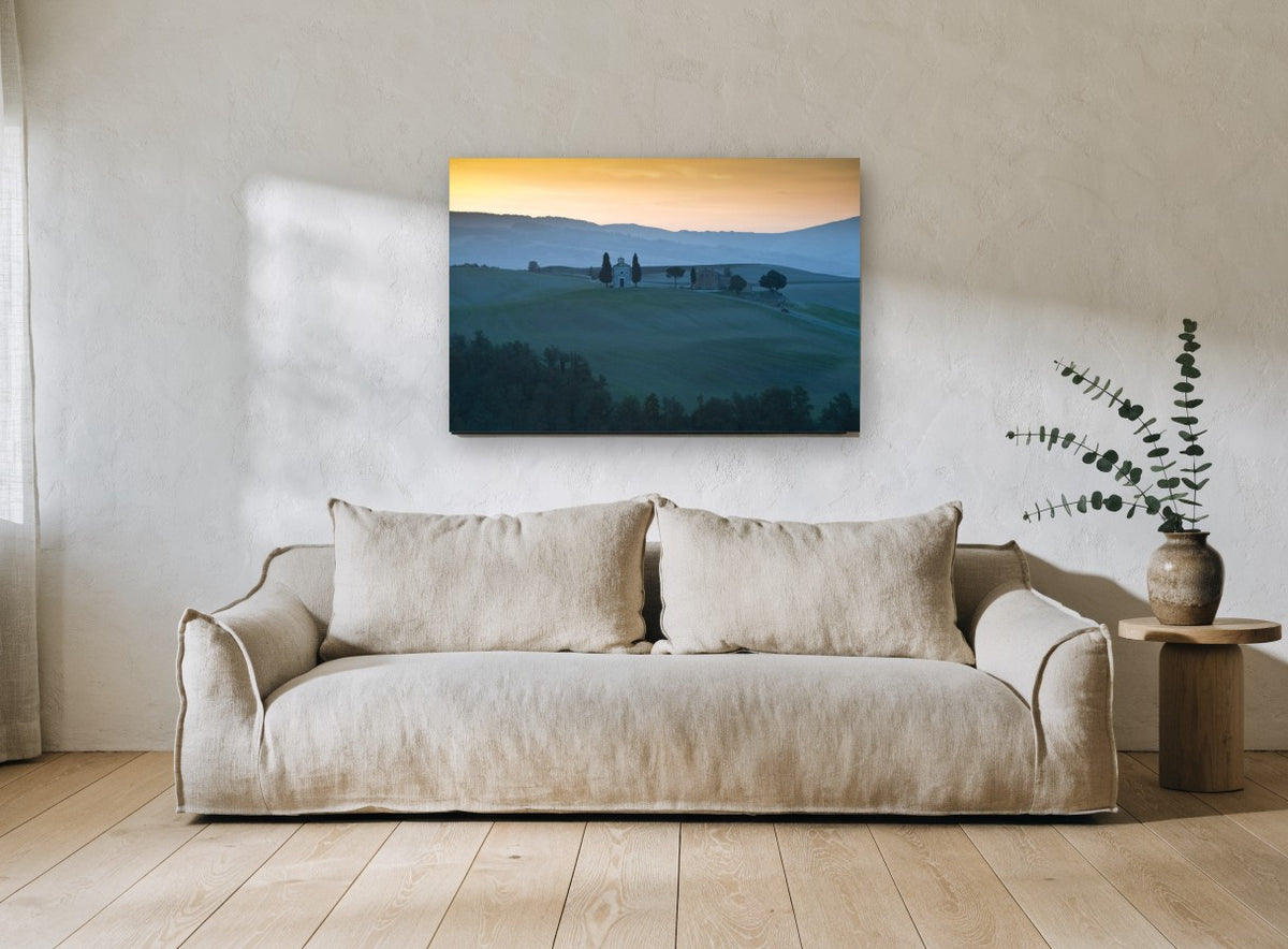 Dusk Over Chapel Hills landscape canvas print on the wall of a living room