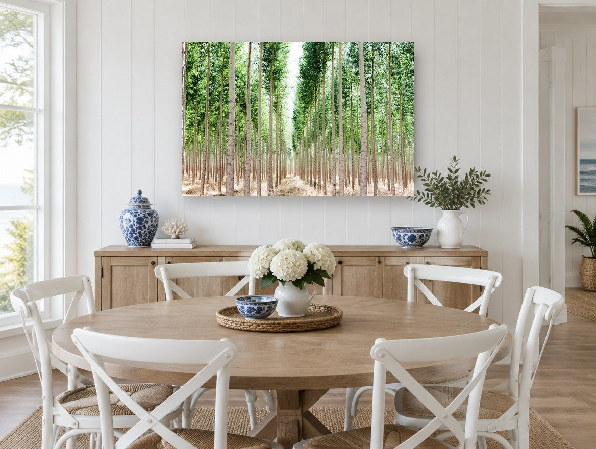Poplar Avenue Light landscape canvas print on the wall of a Hamptons dining room