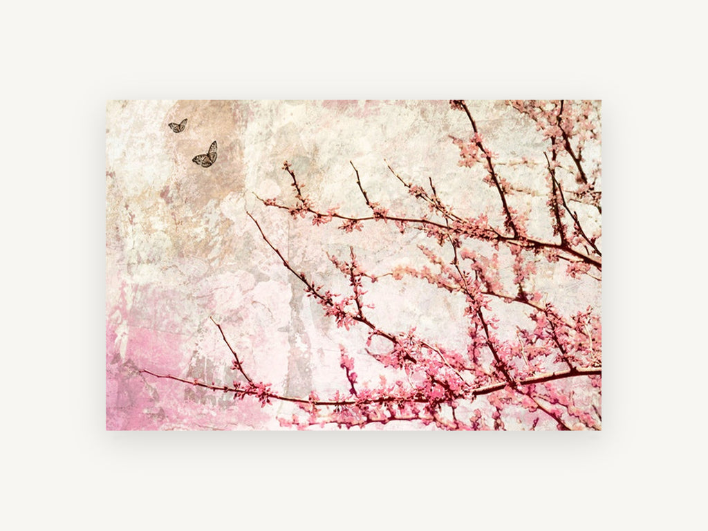 Blush Redbud Butterflies, floral canvas wall art print, front view