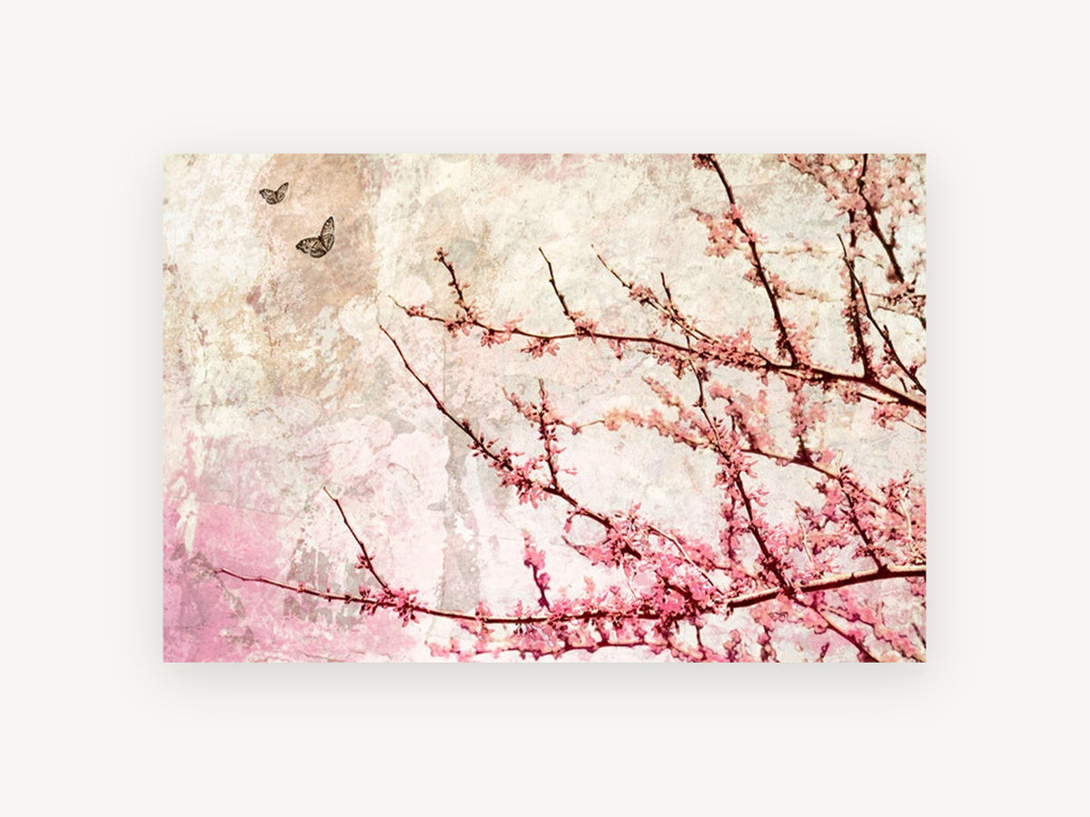 Blush Redbud Butterflies, floral canvas wall art print, front view