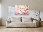 Blush Redbud Butterflies floral canvas print on the wall of a living room