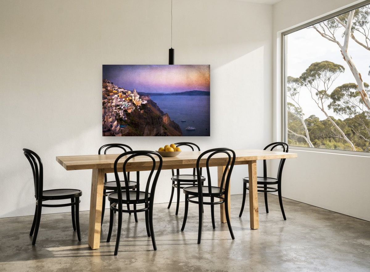 Dusk Over the Caldera landscape canvas print on the wall of a dining room