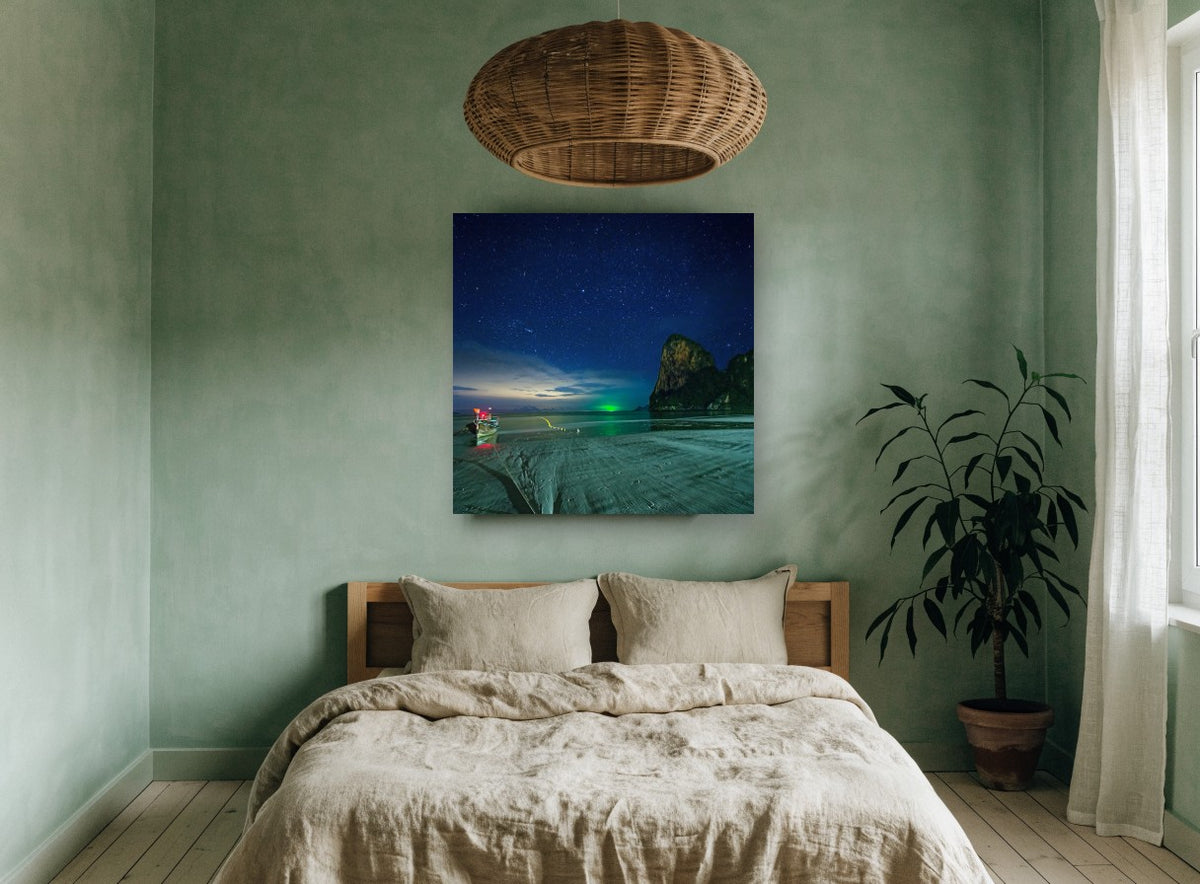 Starlit Longtail Bay coastal canvas print on the wall of a bedroom