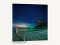 Starlit Longtail Bay, longtail boat starry night beach photograph, coastal canvas wall art print ready to hang